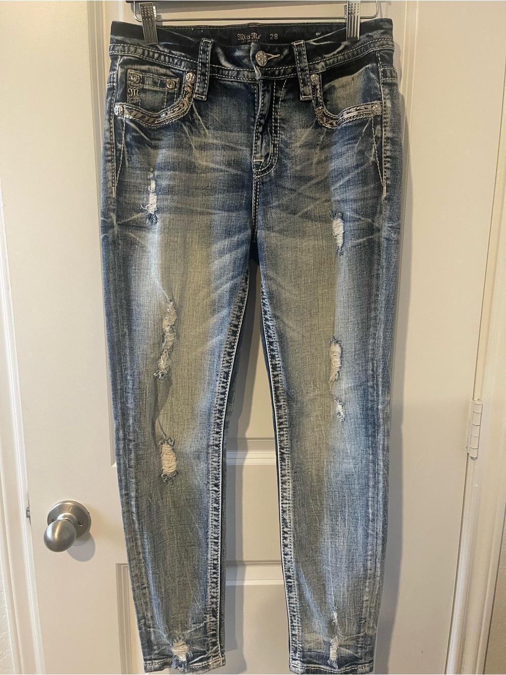 Miss Me Distressed Washed Blue Skinny Jeans